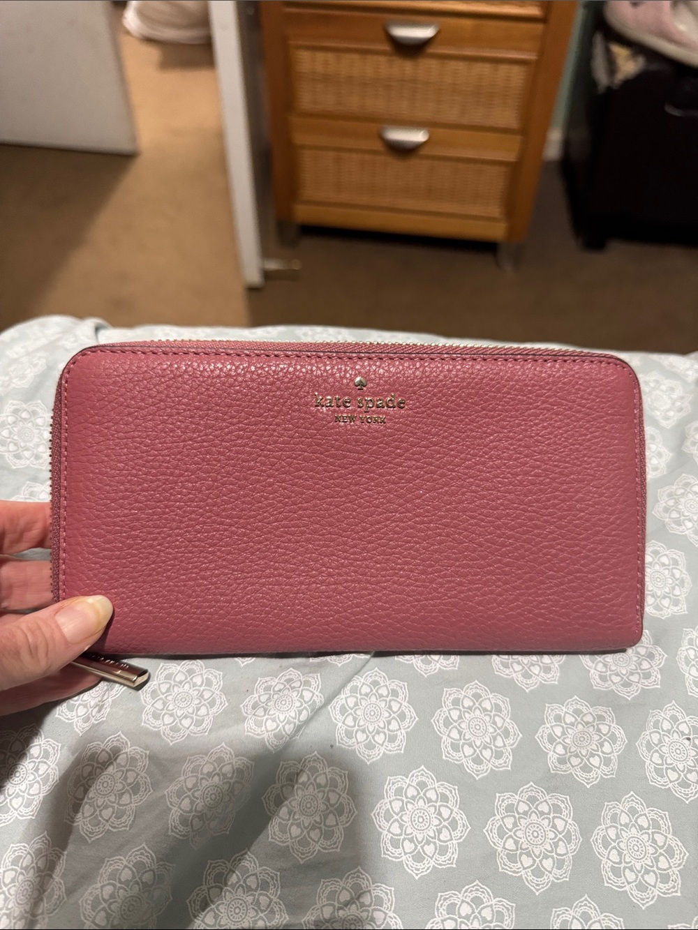 kate spade New York Dusty Rose Zip-Around Leather Wallet